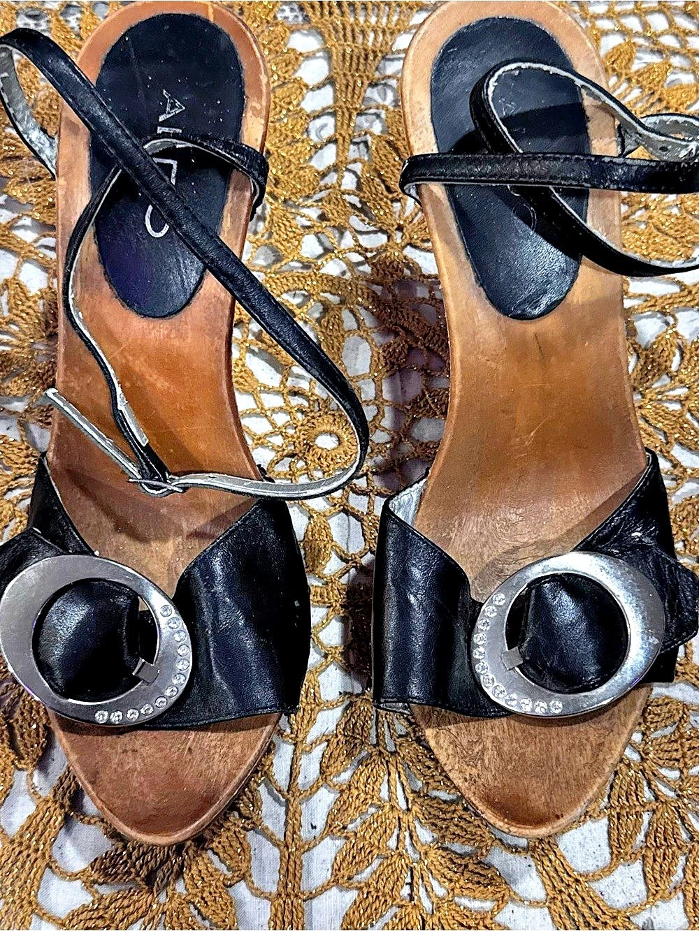 ALDO Black Embellished Buckle Heels EU 39